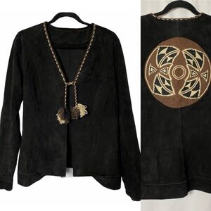 ZUT Bicken’s Handmade Embroidered Genuine Suede Jacket Aztec Southwestern Sz 10